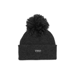 Stonz winter Pom beanie in Heather Charcoal with modern style, soft & warm and machine washable Front View.