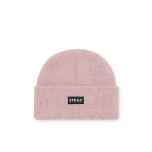 Stonz winter beanie in Haze Pink with modern style, soft & warm and machine washable. front view.