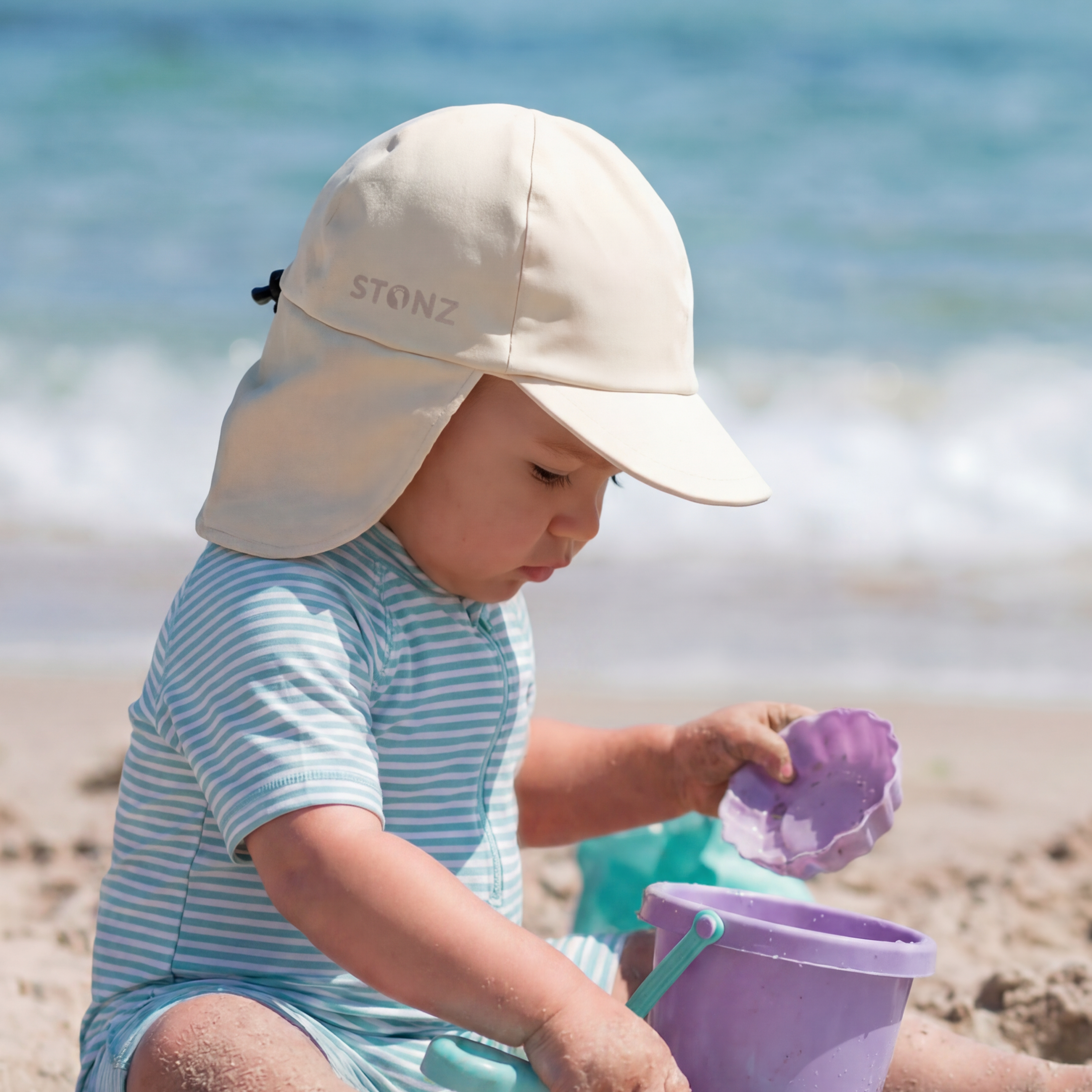 Sun Flap Cap for Babies and Toddlers - Stonz alt::Buttercream