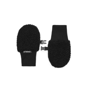 Stonz winter fleece mitts in Black with soft and cozy fleece Front View and Back view