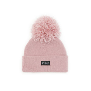 Stonz winter beanie in Haze Pink with modern style, soft & warm and machine washable front view.