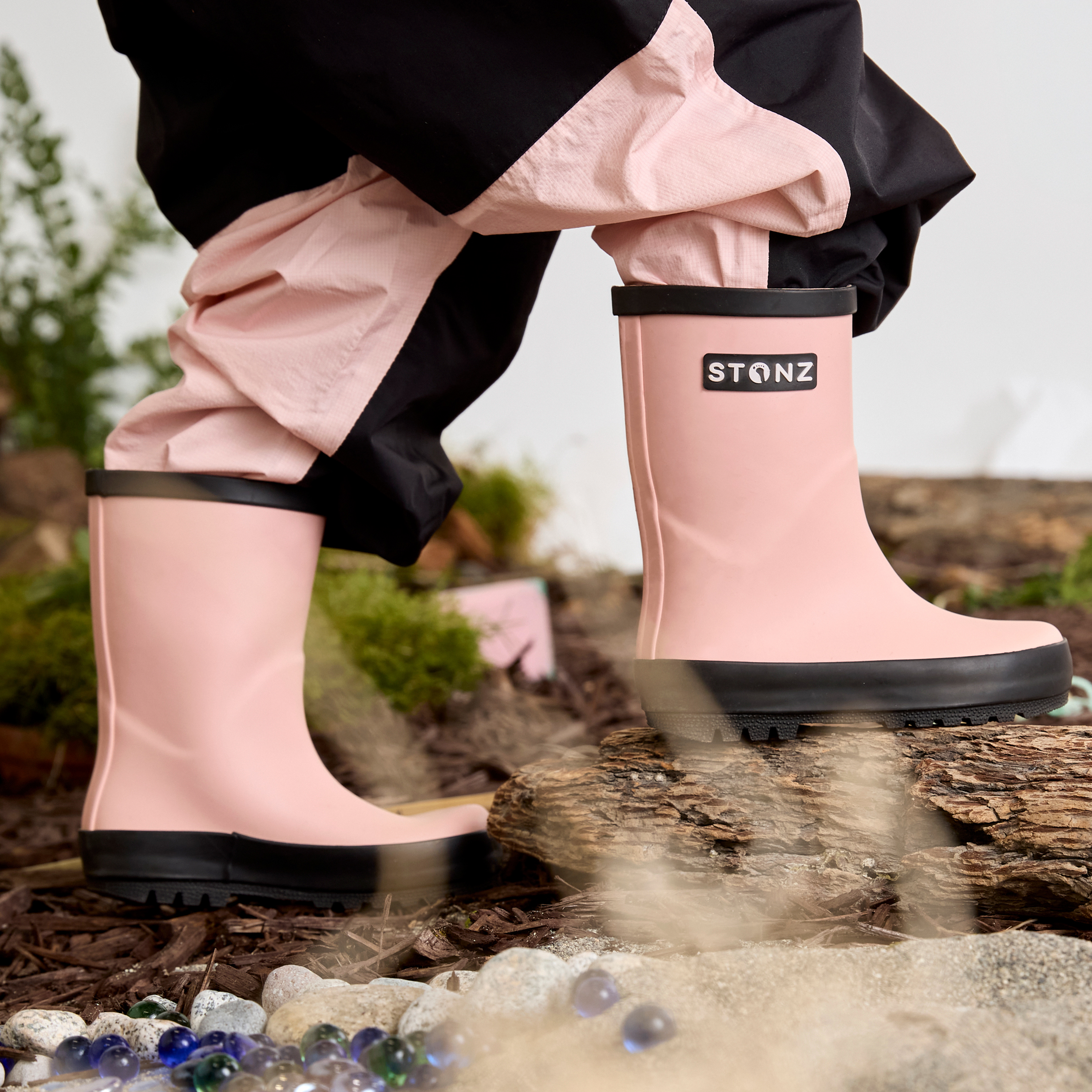 Waterproof Rain Boots for Toddlers and Kids - Stonz alt::Haze Pink/Black