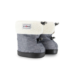 Stonz BootieLiners with super cozy fleece Ivory-SideView WithHeatherGreyBabyBooties