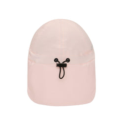 Stonz Flap Cap in Haze Pink with adjustable toggle. Sun hat made with moisture-wicking fabric with UPF 50 sun protection. Back view.