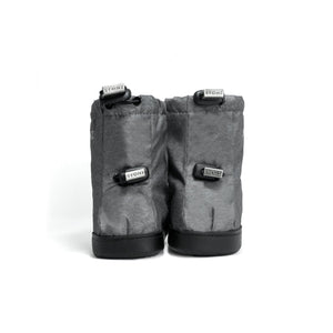 Stonz Winter Toddler Booties in Heather Grey with adjustable toggles, weather resistant material and non-slip soles. Front view.