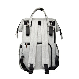 Stonz Diaper Backpack with functional and spacious storage in Light Grey, Back View