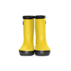 Stonz RainBoots in Yellow with 100% waterproof rubber front view