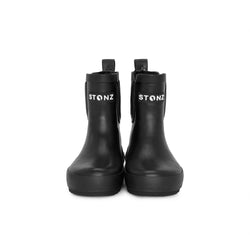 Stonz Urban Natural Rubber Rain Boots in Black with Liner. frontview