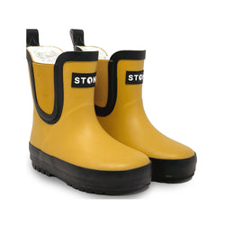 Stonz Urban Natural Rubber Rain Boots in sunflower with Liner. Sideview