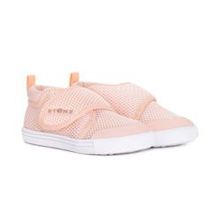 Stonz Cruiser Toddler Shoe in Haze Pink. Supportive toddler runner with flexible sole and breathable fabric. ¾ turn view.