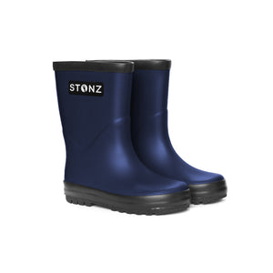 Stonz RainBoots in Navy with 100% waterproof rubber sideview