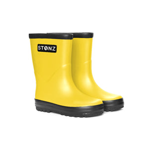 Stonz RainBoots in Yellow with 100% waterproof rubber sideview
