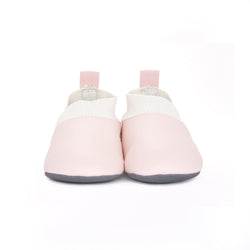 Stonz Yale Soft Sole Baby Slipper in Haze Pink - Ivory, made from all vegan materials. Front view.