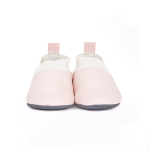 Stonz Yale Soft Sole Baby Slipper in Haze Pink - Ivory, made from all vegan materials. Front view.