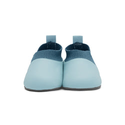 Stonz Yale Soft Sole Baby Slipper in Haze Blue - Denim, made from all vegan materials. Front view.