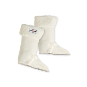 Stonz Fleece Rain Boot Liner in Ivory. Side view.