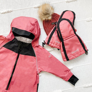 Stonz Rain Suit and matching Kids Mitts in Dusty Rose.