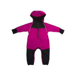 Stonz waterproof one-piece Rain Suit with hood in Fuchsia for babies & toddlers. Front view.