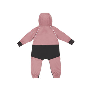 Stonz waterproof one-piece Rain Suit with hood in Haze Pink - Lotus for babies & toddlers. Back view.