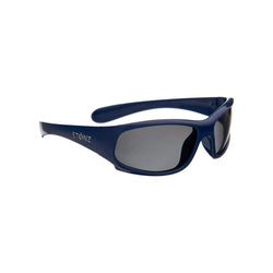 Stonz Kid Sunglasses in Navy with 100% UVA/UVB protection and polarized lenses. Side view.
