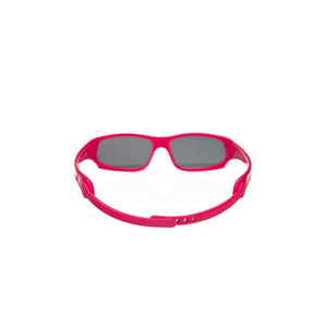 Stonz Baby Sunglasses in Fuchsia with adjustable head strap and 100% UVA/UVB protection and polarized lenses. Back view.